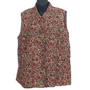 Judith Hart Woman 18W Sleeveless Floral Ruffled Button Down Layering Blouse